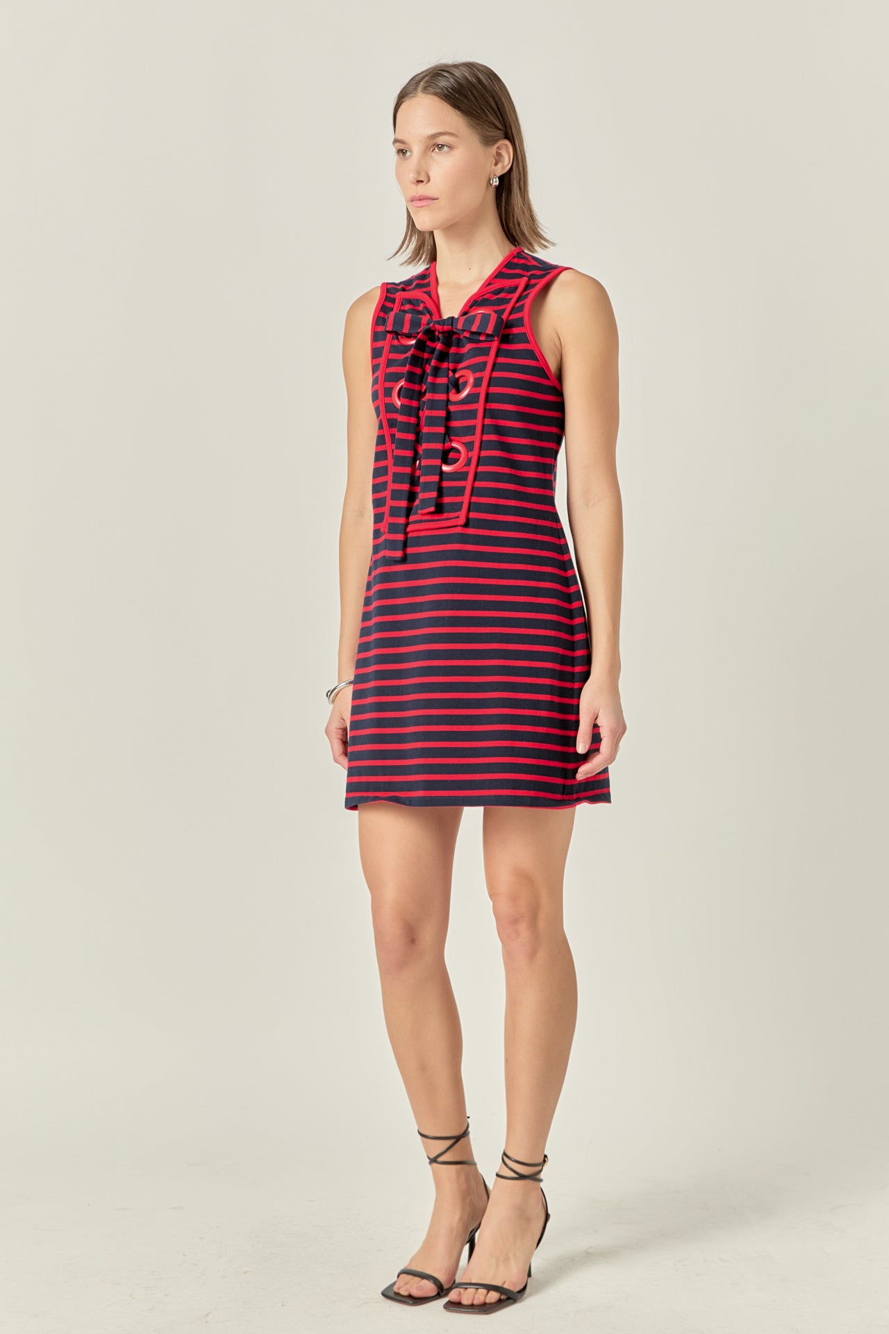 English Factory - Striped Knit Lace Up Dress NAVY/RED / M English Factory - Striped Knit Lace Up Dress NAVY/RED / M