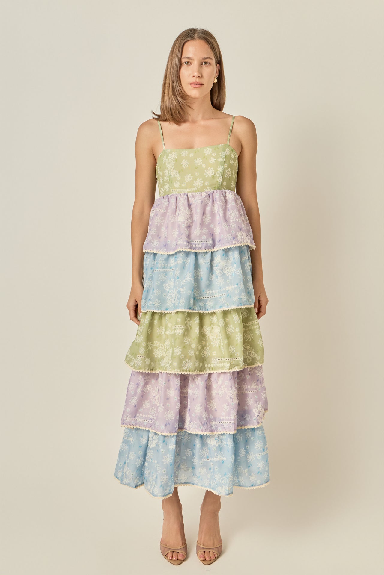 English Factory - Floral Print Maxi Tiered Dress Multi / S English Factory - Floral Print Maxi Tiered Dress Multi / S