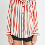 Striped Satin Shirt with Piping