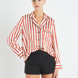 Striped Satin Shirt with Piping