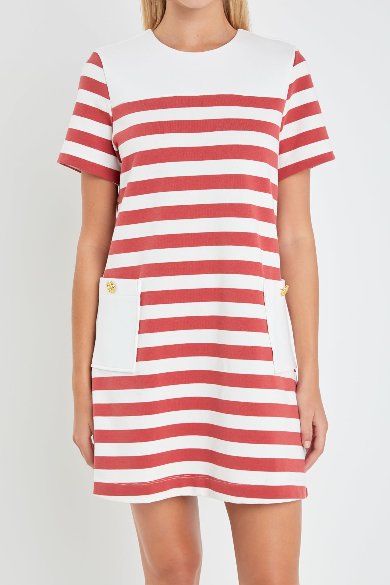 Striped Dress with Patch Pockets English Factory Striped Dress with Patch Pockets English Factory