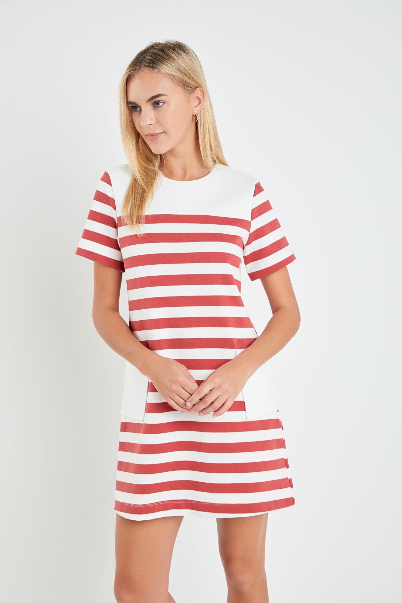 Striped Dress with Patch Pockets English Factory Striped Dress with Patch Pockets English Factory