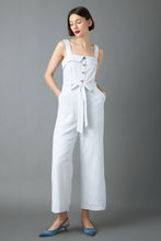 Load image into Gallery viewer, Striped Linen Jumpsuit with Wooden Buttons
