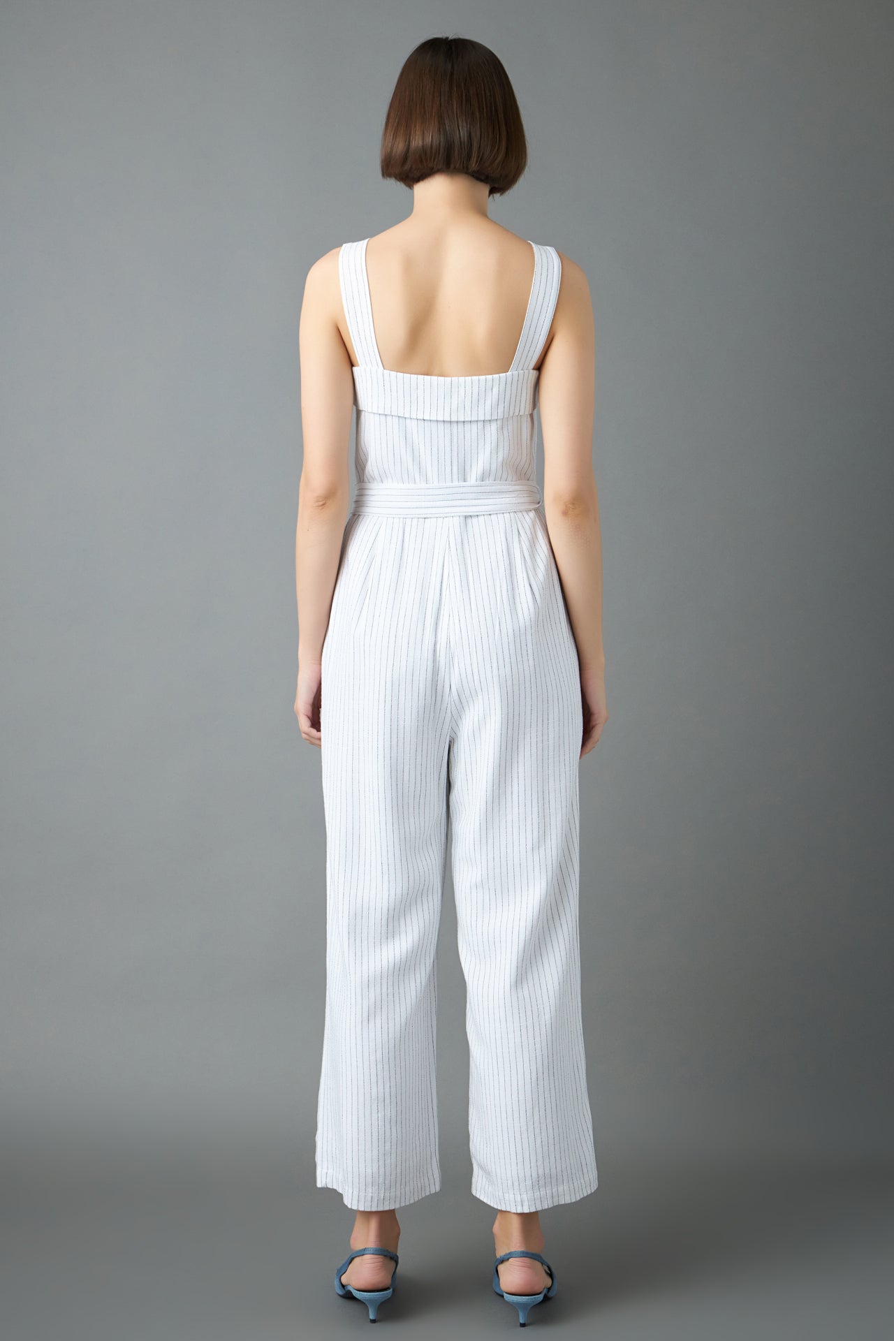 Striped Linen Jumpsuit with Wooden Buttons – English Factory