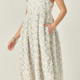 Ribbon Embroidery Puff Dress