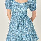 Tie Dye Print Braided Belt Mini Dress