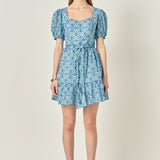 Tie Dye Print Braided Belt Mini Dress