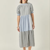 Patchwork Gingham Midi Dress