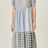 Patchwork Gingham Midi Dress