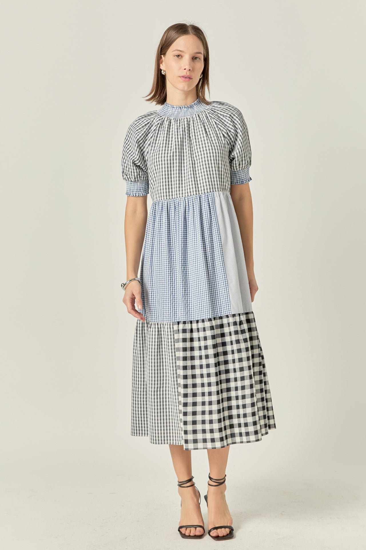 english factory Patchwork Gingham Midi Dress MULTI Factory Sale