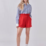 Red Linen Cuffed Shorts