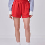 Red Linen Cuffed Shorts