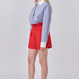 Red Linen Cuffed Shorts