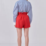 Red Linen Cuffed Shorts