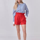 Red Linen Cuffed Shorts