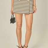Striped Knit Skort with Button