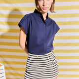 Striped Knit Skort with Button