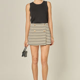 Striped Knit Skort with Button