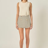 Striped Knit Skort with Button