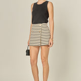 Striped Knit Skort with Button