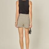 Striped Knit Skort with Button