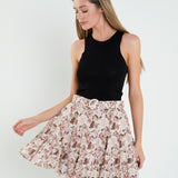 Minifalda escalonada de lino estampado