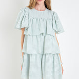 Gingham Print Tiered Dress