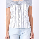 Combination Stripe Off Shoulder Top