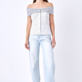 Combination Stripe Off Shoulder Top