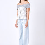 Combination Stripe Off Shoulder Top