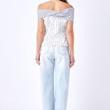 Combination Stripe Off Shoulder Top