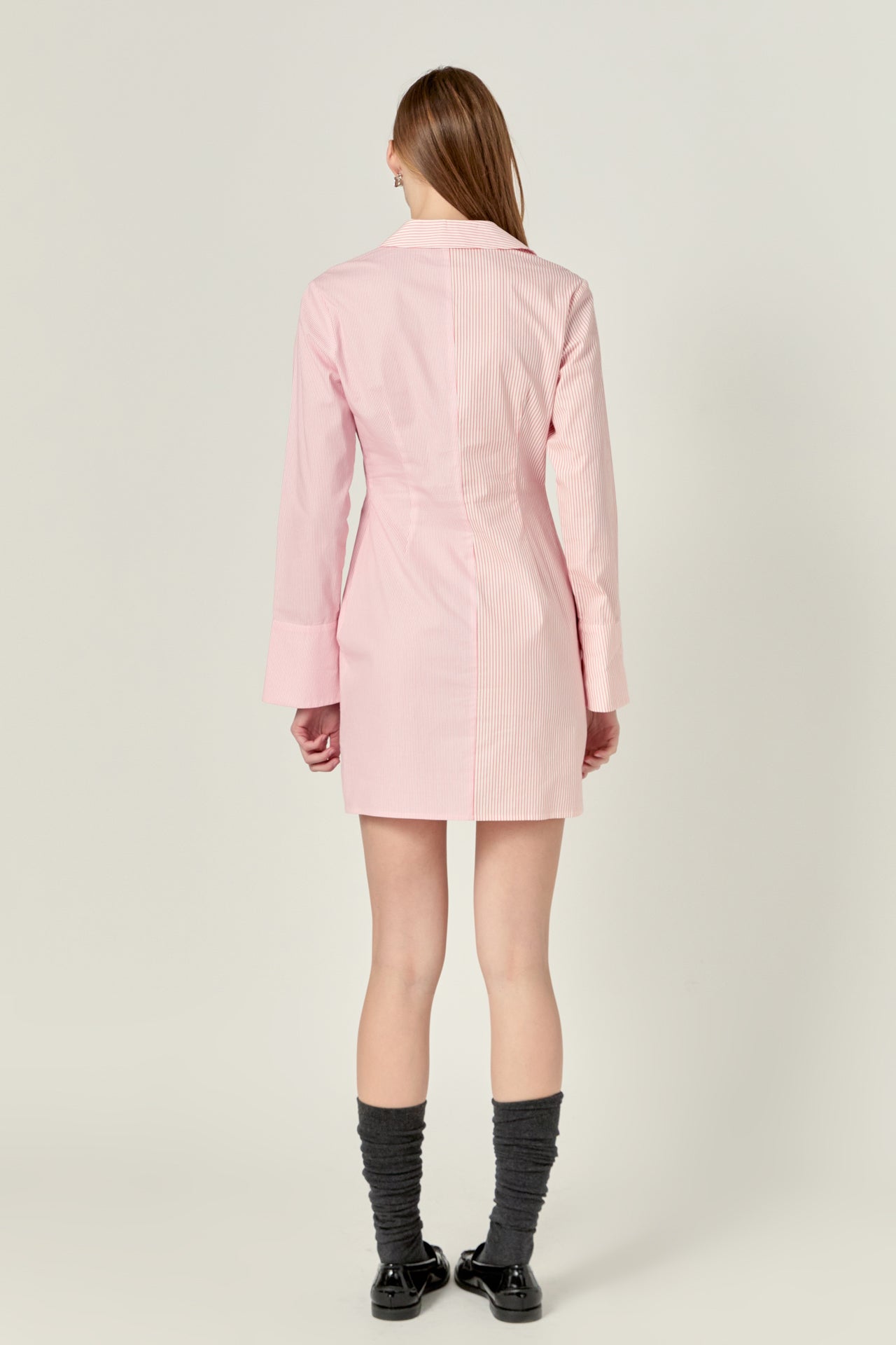 english factory long sleeve shirt dress English Factory Long-Sleeve Pleated A-Line Midi Shirt Dress