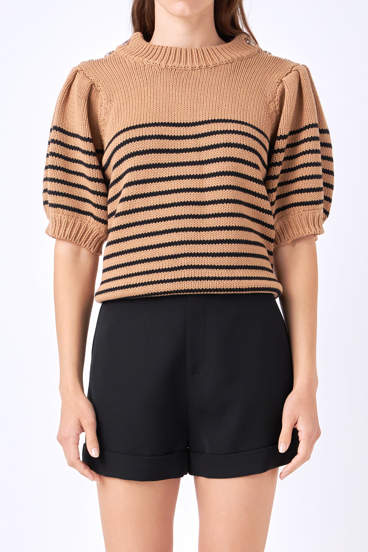 【MODERNIF】Hetz Stripe Short Sleeve Knit Short Sleeve Shirt In Blue And White Stripe Crochet Knit
