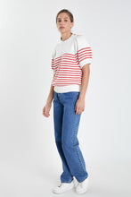 Load image into Gallery viewer, Striped Short Puff Sleeve Sweater with Buttons
