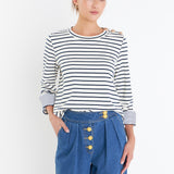 Striped Breton Tee with Fold Over Combo Cuff