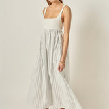 Tie Back Knit Combo Striped Maxi Dress