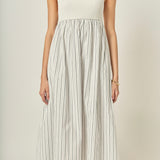 Tie Back Knit Combo Striped Maxi Dress
