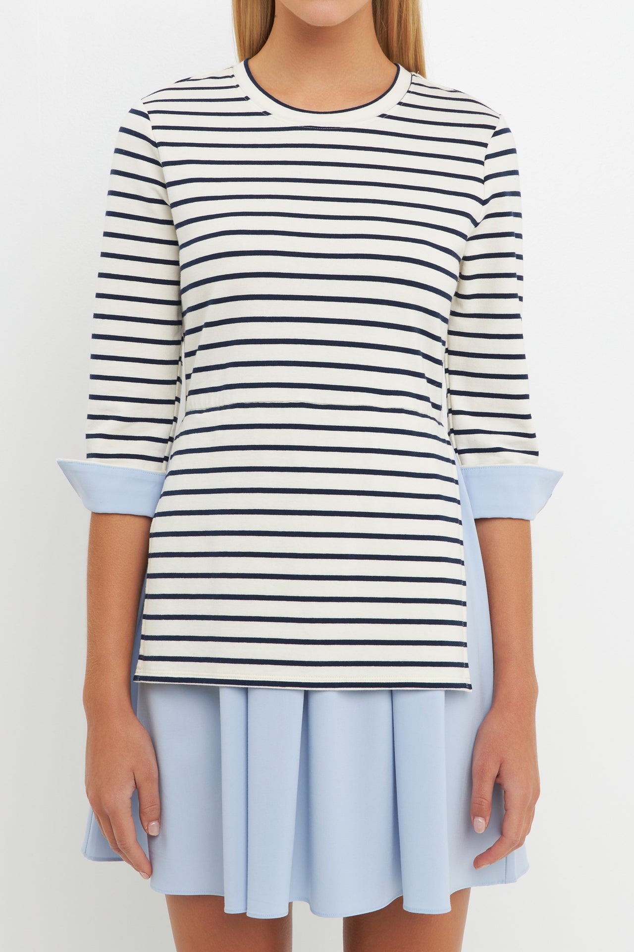 Striped Knit and Oxford Combo Dress – English Factory