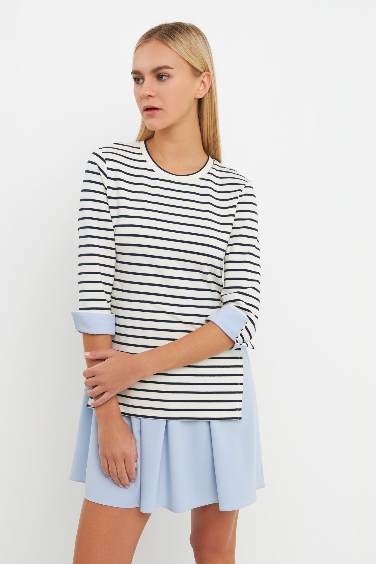 Striped Knit and Oxford Combo Dress – English Factory