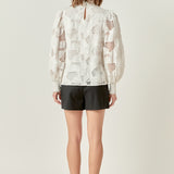 Embroidered Cotton Blouse with Smocked Neck