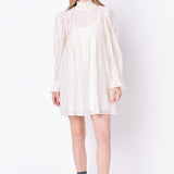 Embroidered Organza Smock Neck Dress