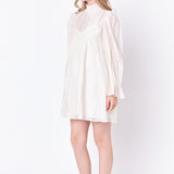 Embroidered Organza Smock Neck Dress