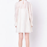 Embroidered Organza Smock Neck Dress