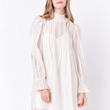 Embroidered Organza Smock Neck Dress