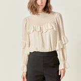 Swiss Dot Chiffon Ruffle Blouse