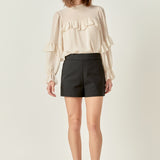 Swiss Dot Chiffon Ruffle Blouse