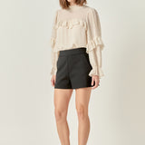 Swiss Dot Chiffon Ruffle Blouse