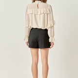 Swiss Dot Chiffon Ruffle Blouse