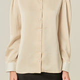 Silky Shirt with Poplin Combo Collar