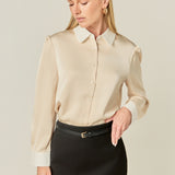 Silky Shirt with Poplin Combo Collar